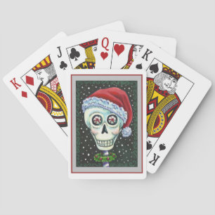 DEAD HEAD SANTA SKULL, CHRISTMAS SKELETON HUMOR PLAYING CARDS