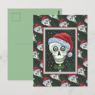 DEAD HEAD SANTA SKULL, CHRISTMAS SKELETON HUMOR POSTCARD