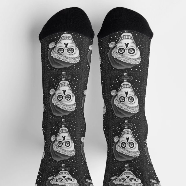 DEAD HEAD SANTA SKULL, CHRISTMAS SKELETON HUMOR SOCKS (Top)