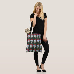 DEAD HEAD SANTA SKULL, CHRISTMAS SKELETON HUMOR TOTE BAG