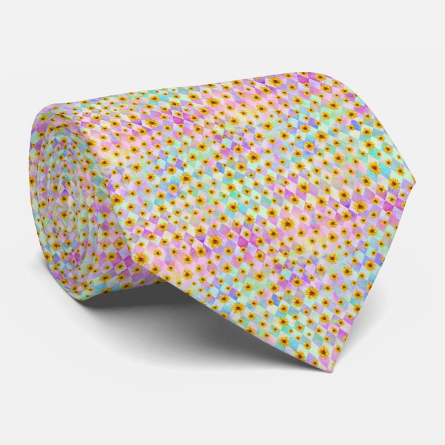 Dead heads and sunflower rainbow motif 10 tie (Rolled)