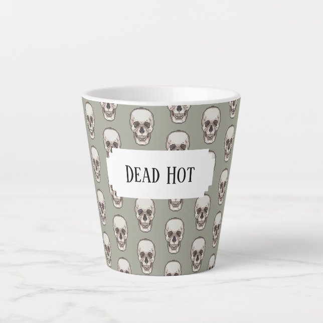 Dead Hot Pixel Art Gothic Spooky Skull Pattern Latte Mug (Front)