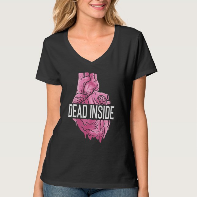Dead Inside Anatomical Human Heart Emo Broken Card T-Shirt (Front)