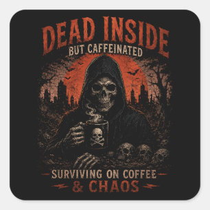 Dead Inside But Caffeinated Funny Skull Sticker