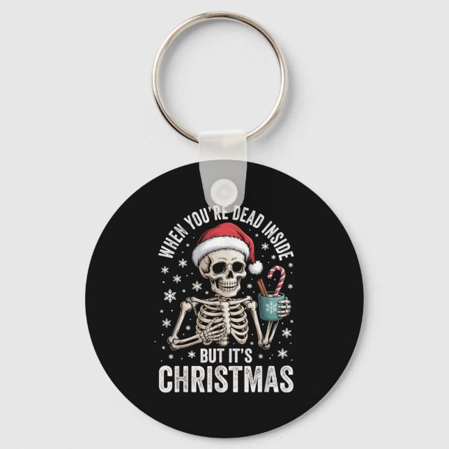 Dead Inside But It's Christmas Skeleton Coffee San Key Ring (Front)
