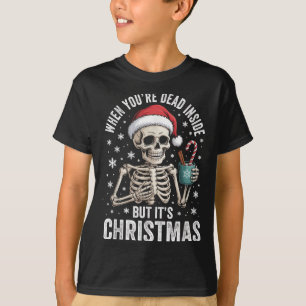 Dead Inside But It's Christmas Skeleton Coffee San T-Shirt