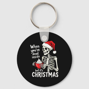 Dead Inside But Its Christmas Skeleton Coffee Xmas Key Ring