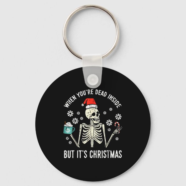 Dead Inside But Its Christmas Skeleton Coffee Xmas Key Ring (Front)