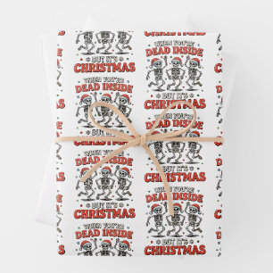 Dead Inside But It's Christmas Skeleton Dancing Wrapping Paper Sheet