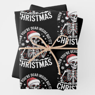Dead Inside But It's Christmas Skeleton Santa Xmas Wrapping Paper Sheet