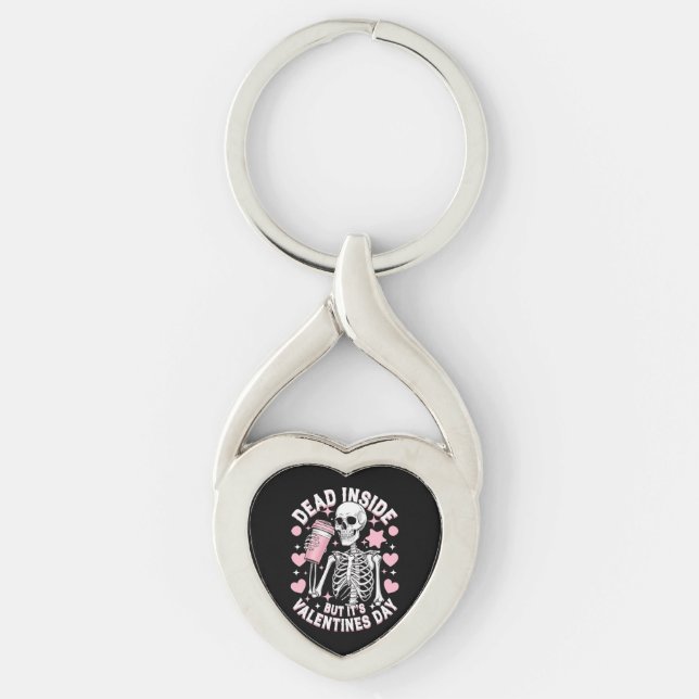 Dead Inside But It's Valentines Day Funny Skeleton Key Ring (Front)