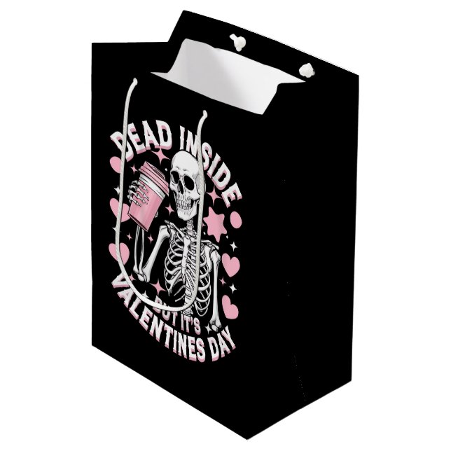 Dead Inside But It's Valentines Day Funny Skeleton Medium Gift Bag (Front Angled)