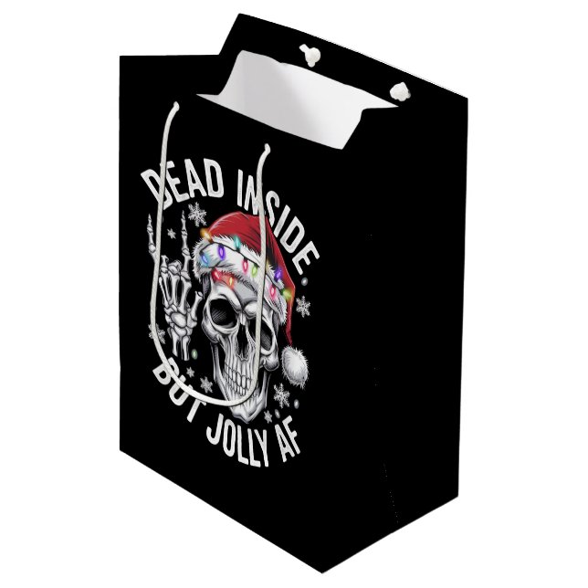 Dead Inside But Jolly AF Christmas Gift Skeleton  Medium Gift Bag (Front Angled)