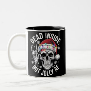 Dead Inside But Jolly AF Christmas Gift Skeleton Two-Tone Coffee Mug