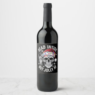 Dead Inside But Jolly AF Christmas Gift Skeleton  Wine Label