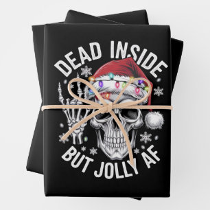 Dead Inside But Jolly AF Christmas Gift Skeleton  Wrapping Paper Sheet
