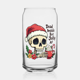 Dead Inside but Jolly AF Hot Cacoa Latte Xmas Skul Can Glass