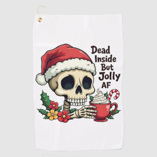 Dead Inside but Jolly AF Hot Cacoa Latte Xmas Skul Golf Towel
