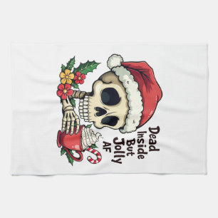 Dead Inside but Jolly AF Hot Cacoa Latte Xmas Skul Tea Towel