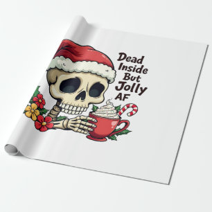 Dead Inside but Jolly AF Hot Cacoa Latte Xmas Skul Wrapping Paper