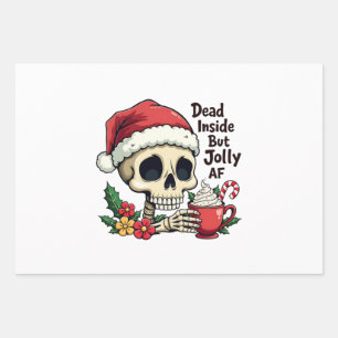 Dead Inside but Jolly AF Hot Cacoa Latte Xmas Skul Wrapping Paper Sheet