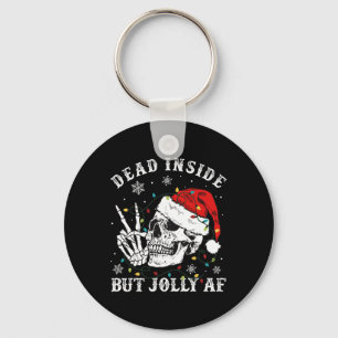 Dead Inside But Jolly AF Skeleton Santa Christmas Key Ring