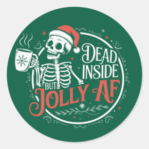 Dead Inside But Jolly Af Skull Santa Claus Xmas Classic Round Sticker
