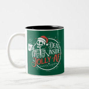 Dead Inside But Jolly Af Skull Santa Claus Xmas Two-Tone Coffee Mug