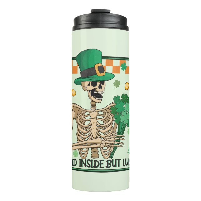 Dead Inside But Lucky - Skeleton Leprechaun Thermal Tumbler (Front)