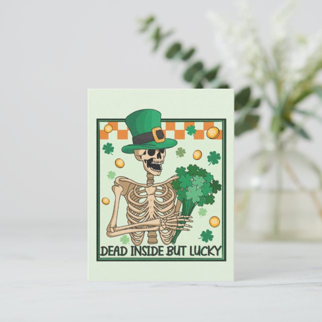 Dead Inside But Lucky St Patricks Postcard (Standing Front)
