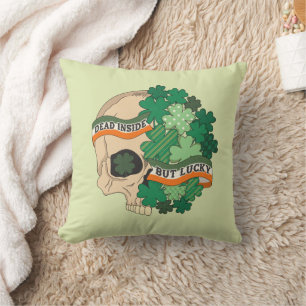 Dead Inside But Lucky - Sugar Skull and Clover Cushion