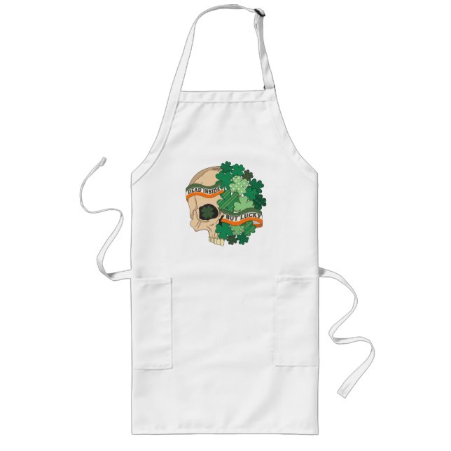 Dead Inside But Lucky - Sugar Skull and Clover Long Apron (Front)