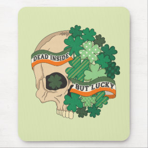 Dead Inside But Lucky - Sugar Skull and Clover Mouse Mat