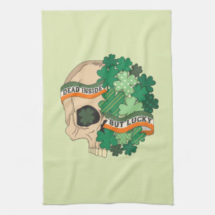 Dead Inside But Lucky - Sugar Skull and Clover Tea Towel