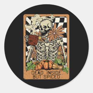 Dead Inside But Spiced Skeleton Groovy Halloween M Classic Round Sticker