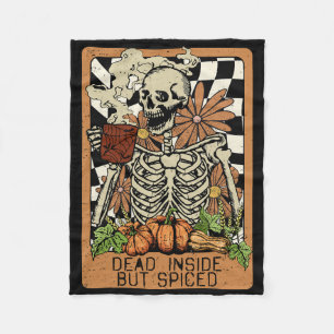 Dead Inside But Spiced Skeleton Groovy Halloween M Fleece Blanket