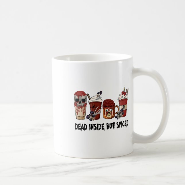 Dead Inside But Spiced Thankful Thanksgiving Fall  Coffee Mug (Right)