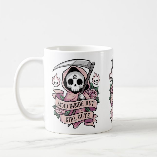 Dead inside but still cute reaper coffee mug (Left)