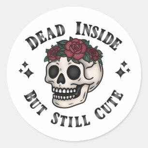 Dead Inside But Still Cute Soft Goth Skull Floral Classic Round Sticker