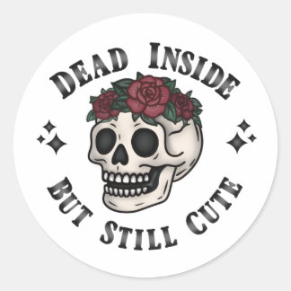 Dead Inside But Still Cute Soft Goth Skull Floral Classic Round Sticker