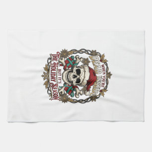 Dead Inside Holiday Season Christmas Skull Santa H Tea Towel