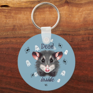 Dead Inside Opossum Keychain Spooky Ghost & Skull