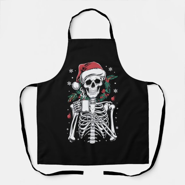 Dead Inside Skeleton Christmas Coffee Lover Gift  Apron (Front)