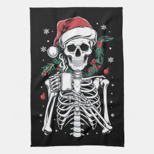 Dead Inside Skeleton Christmas Coffee Lover Gift  Tea Towel