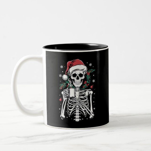 Dead Inside Skeleton Christmas Coffee Lover Gift  Two-Tone Coffee Mug (Left)