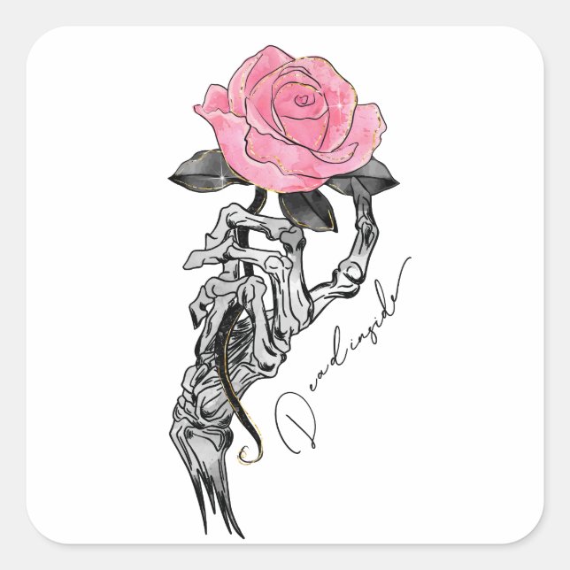 Dead Inside Skeleton Rose  Square Sticker (Front)