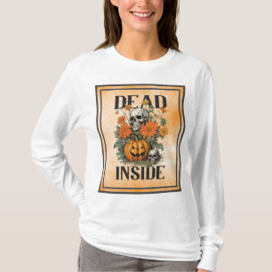DEAD INSIDE-Spooky Jack O'Lantern Skull & Flowers T-Shirt