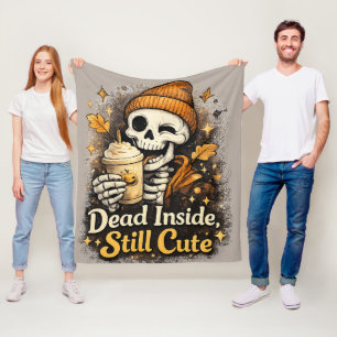 Dead Inside Still Cute Skeleton Pumpkin Spice Fleece Blanket