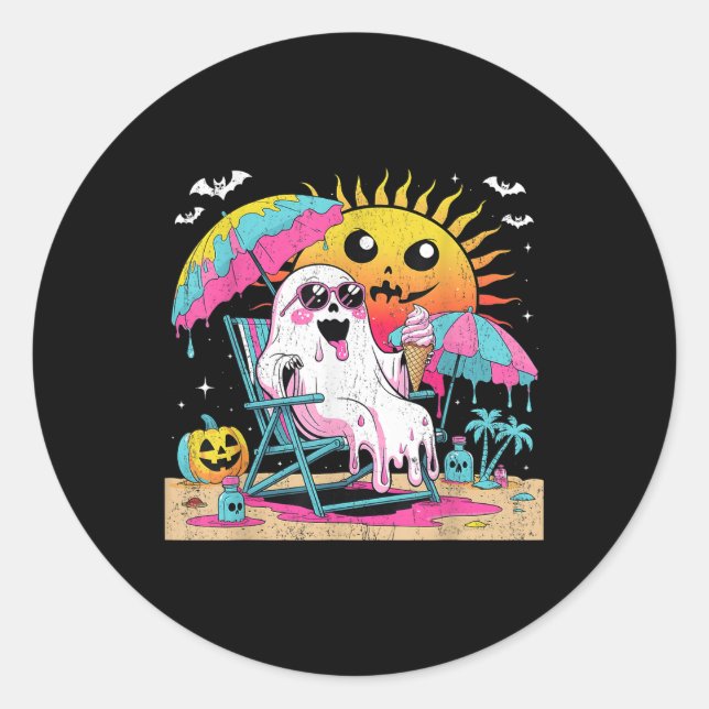 Dead Inside Tan Outside Funny Ghost Beach Art  Classic Round Sticker (Front)