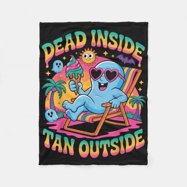 Dead Inside Tan Outside Funny Ghost Summerween  Fleece Blanket (Front)
